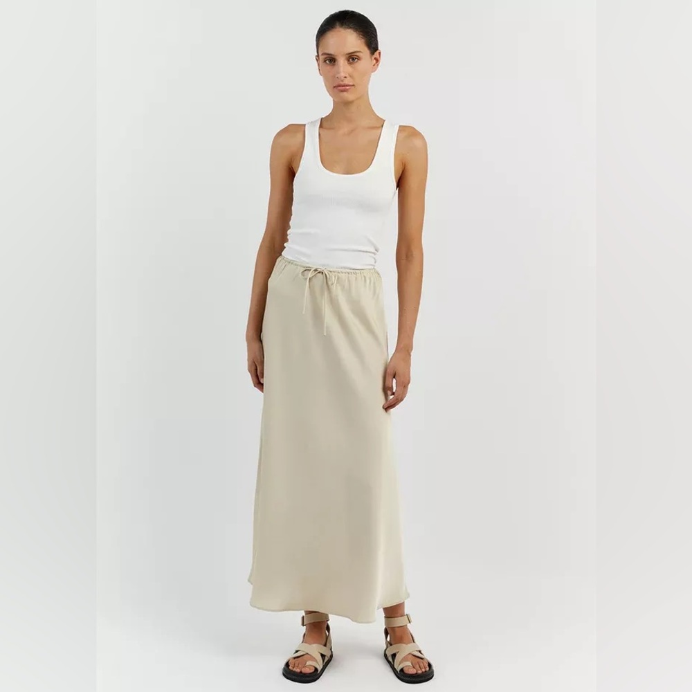 Dissh Bias Cut Skirt Satin in Stone 2 NWT